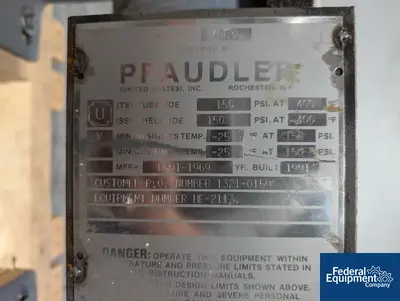 USED Pfaudler 7 Sq Sq Pfaudler Heat Exchanger, C/S, 150/150#