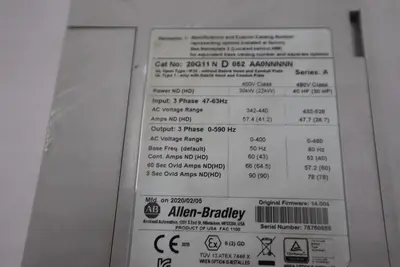 Allen-Bradley 20G11ND052AA0NNNNN/A Power Flex 755 480V AC 40HP DRIVE VFD #3709CC