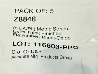 Z8846 | Accurate Mfg  Metric Series Extra Thick Finished Flatwasher PACK OF 5 - New