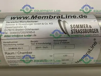 USED SOMMER & STRASSBURGER 4" SANITARY X 50" L 9.5 LITER FILTER HOUSING COLUMN 290PSI