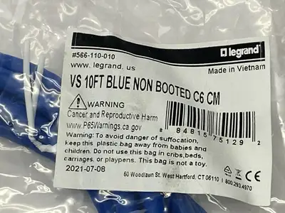 556-110-010 | Legrand  Q-Series Patch Cords CAT6 Non-Booted Blue 10ft LOT OF 5 - New
