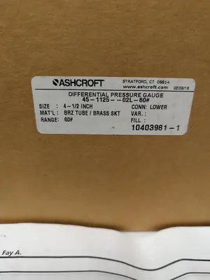 New | in-Stock ASHCROFT 45-1125-02L-60# Misc Electrical & Power Parts Ohio US | Surplus Asset Holdings #1241098