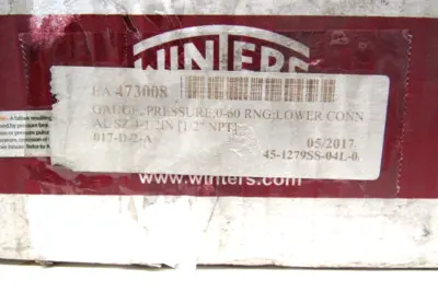 NEW WINTERS 45-1279SS-04L-0/60 PRESSURE GAUGE 451279SS04L060