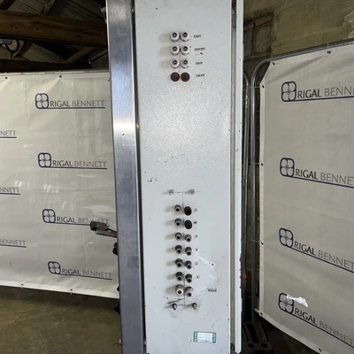 6 Head ELF Filler with feed tanks & container link belt conveyor