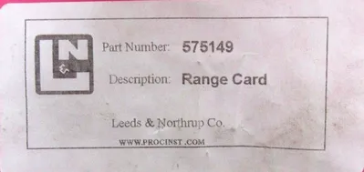 NEW LEEDS & NORTHRUP 575149 RANGE CARD 018484