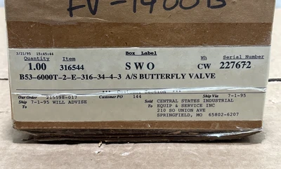 New | in-Stock Alfa Laval B53-6000T-2-E-316-34-4-3 Valves/Fittings Indiana US | J&J Industrial Supply #1547834