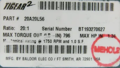 NEW BALDOR 20A20L56 GEAR REDUCER 20:1