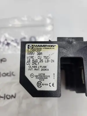 New | in-Stock MARATHON MARATHON FUSE BLOCK 6J30ASP / W30A3SP 30AMP 600V 10 AWG CLASS J Fuse Accessories | ND Industrial Surplus #1225354