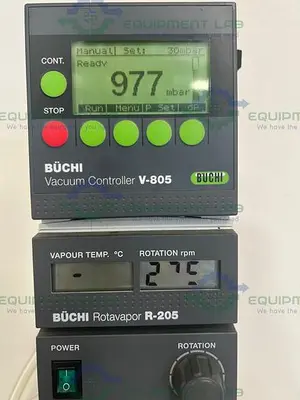 USED BUCHI R-205 ROTAVAPOR W/ BUCHI V-805 VACUUM CONTROLLER & BUCHI V-700 VACUUM PUMP