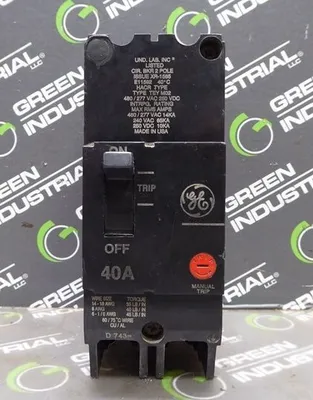 General Electric XR-1565 TEYM02 2 Pole Circuit Breaker 40 Amps 480/277VAC Used