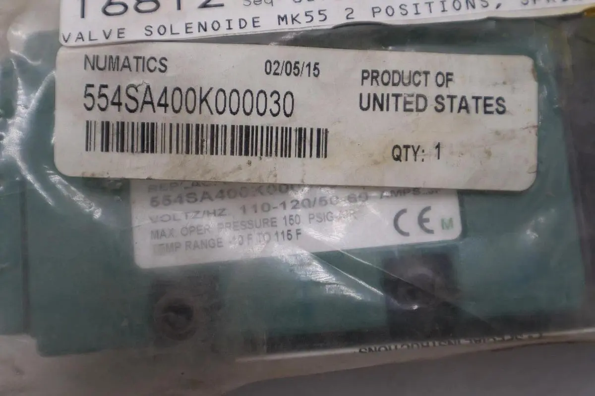 NEW NUMATICS 554SA400K000030 SOLENOID VALVE 110/120, 50/60 - STOCK GF461A