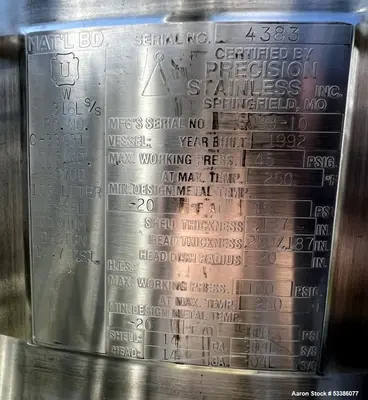 Used Precision Stainless Vertical Stainless Steel Jacketed Tank – With Casters