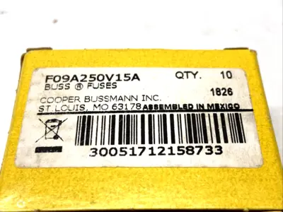 Cooper Bussmann F09A250V15A Electrical Fuses 250V 15A BOX OF 10 - New Other