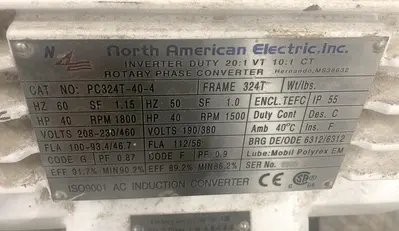 USED PHOENIX 40 HP, 208-230/460, 3-PHASE ROTARY PHASE CONVERTER