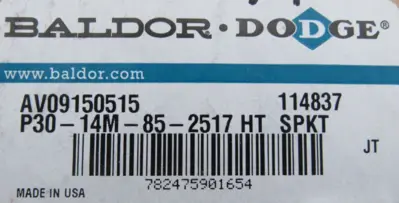 NEW BALDOR 114837 SPROCKET P30-14M-85-2517