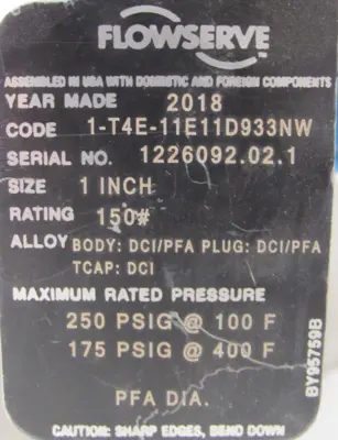 NEW FLOWSERVE 1-T4E-11E11D933NW ACTUATOR VALVE 1" B115S10 APEX 8000