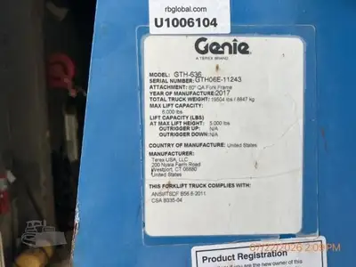 Used 2017 GENIE GTH636 Telehandlers New York US | Beck Equipment #1509276