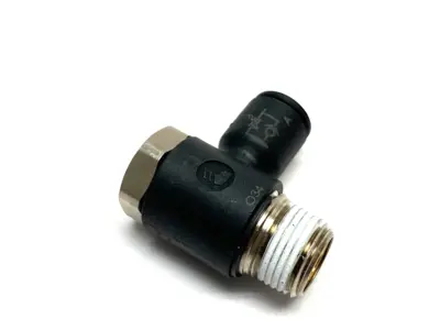 USED PARKER PRESTOLOK BANJO FLOW CONTROL ELBOW FITTING METER OUT 3/8" NPT
