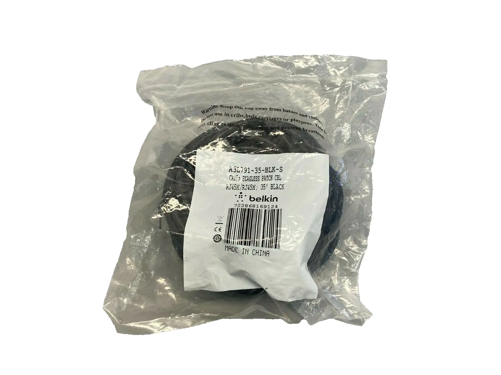 A3L791-35-BLK-S | Belkin  CAT5e Snagless Ethernet Patch Cable 35' Black - New