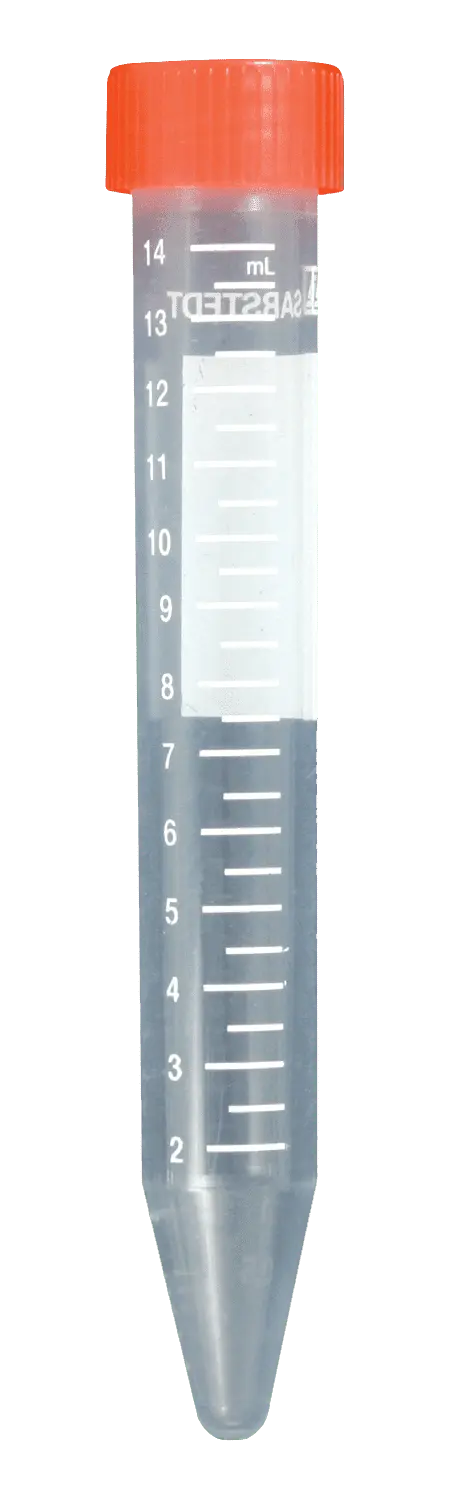15 mL Graduated Conical Bottom Tubes with Red Flat Caps Attached, Qty. 500