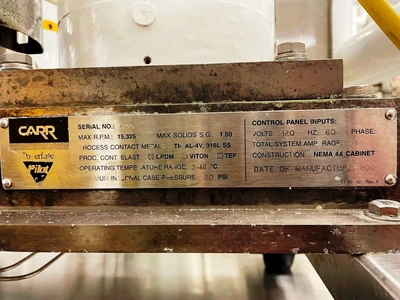 (2) Carr ViaFuge 9004 PLT Pilot clarifier centrifuges, 316L SS.