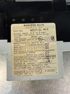 Siemens-Allis MSP10L Motor Starter Msp1 Msp10l (4.1.4)