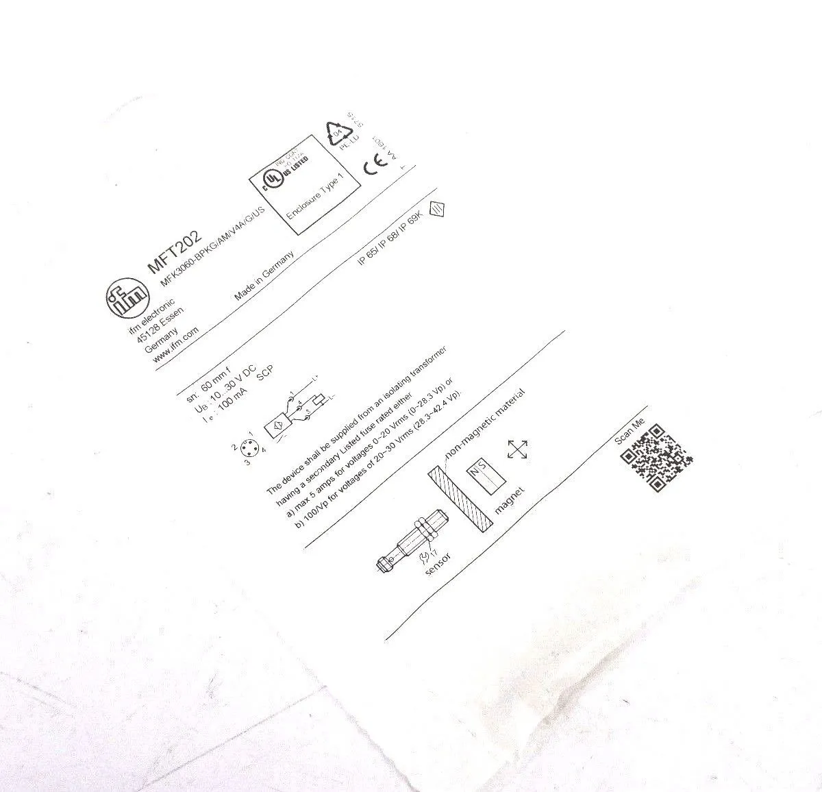 NEW IFM EFECTOR MFT202 MFK3060-BPKG/AM/V4A/G/US SENSOR