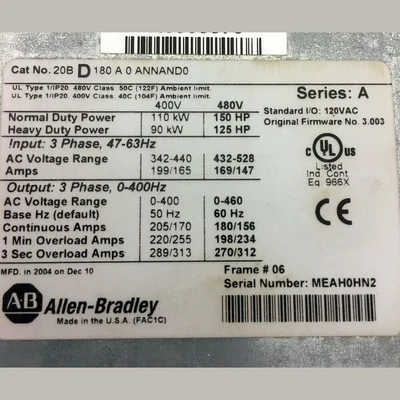 Allen Bradley PowerFlex 700 150 HP VFD