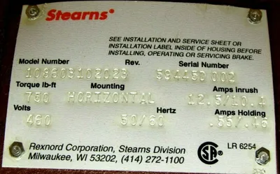 NEW STEARNS 108603102023 BRAKE CLUTCH 460V