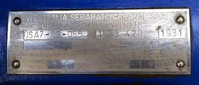 Westfalia OSA 7-02-066 oil purifier, SS.