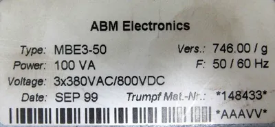 USED ABM ELECTRONICS MBE3-50 DRIVE CONTROL MBE350