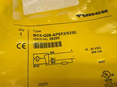 BC5-Q08-AP6X2/S250, 26200 | Turck BC5-Q08-AP6X2/S250 Rectangular Capacitive Sensor 5mm Sn, 10-30VDC 26200 - New