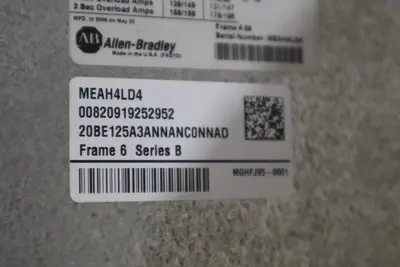 125 HP ALLEN BADLEY 20be125a3annanc0nnad POWERFLEX 700 DRIVE STOCK S-604