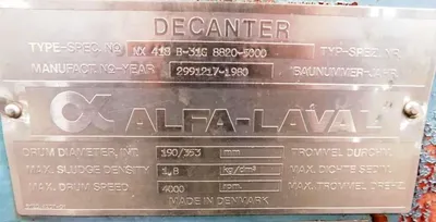 Alfa-Laval NX 418B-31G decanter centrifuge, 316SS.