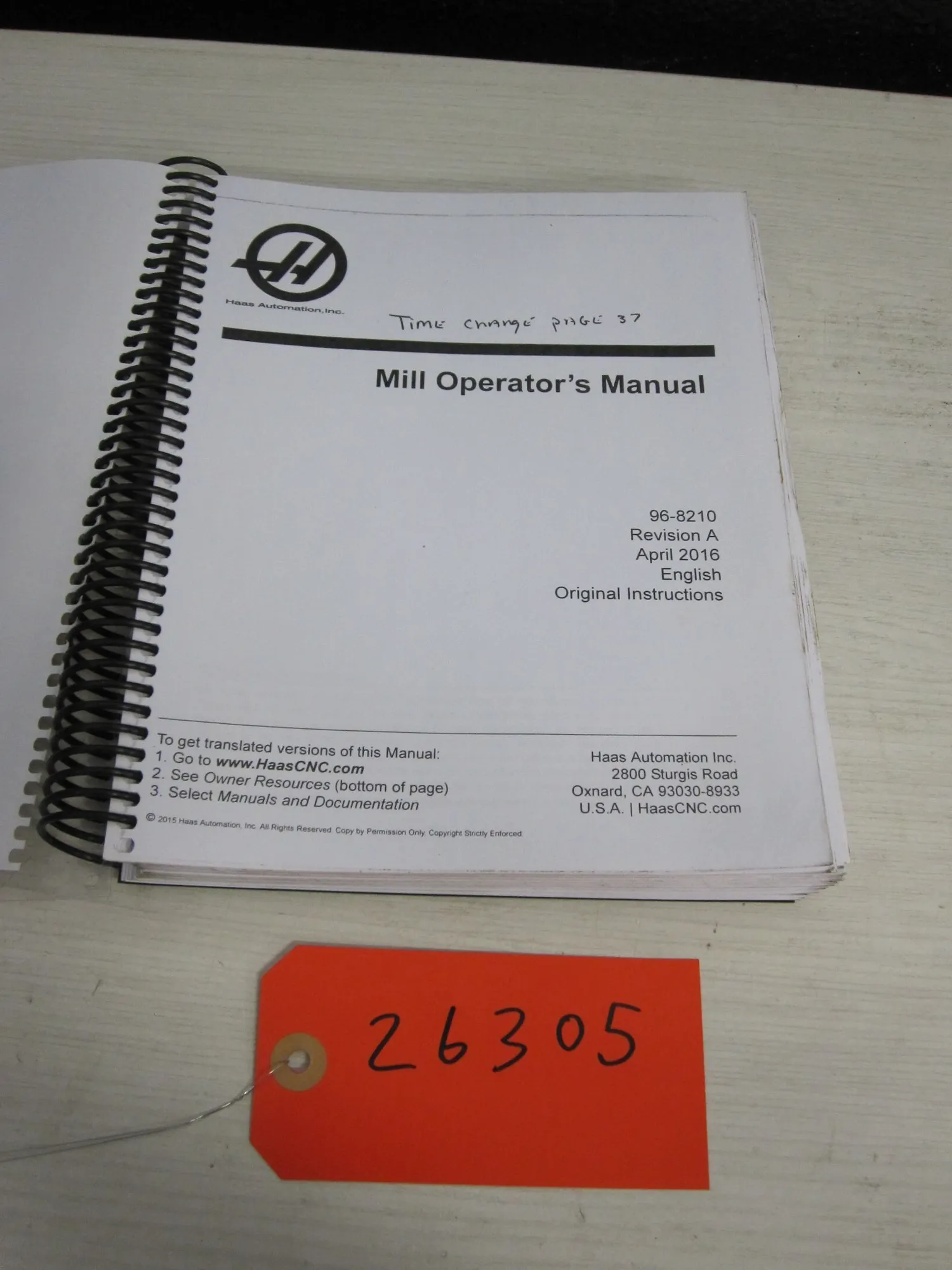 USED HAAS operators manual