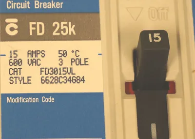 NEW WESTINGHOUSE FD3015VL CIRCUIT BREAKER SER. C, 15A, 600VAC, 3 POLE