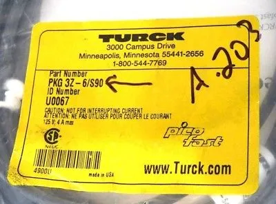 2 NEW TURCK PKG 3Z-6/S90 CORDSET U0067 PKG3Z6S90