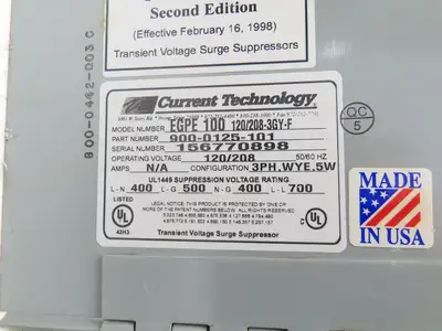 PE EGPE100 Current Technology 120/208-3GY Transient Voltage Surge Supressor