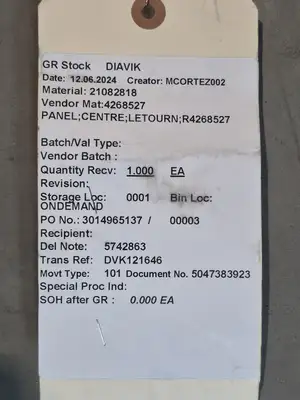 Weldment Celing Center Panel R4268527