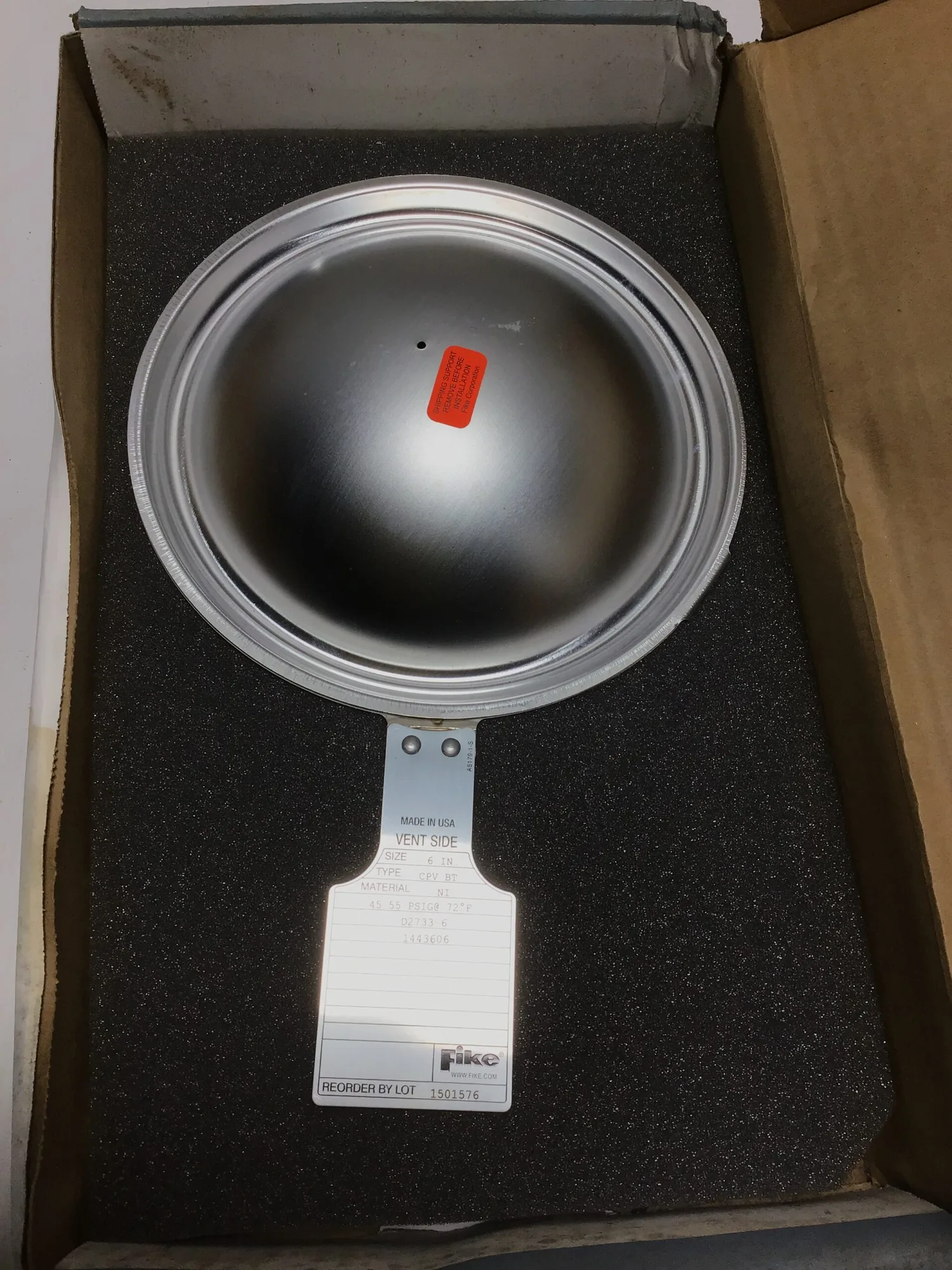 Fike D2733-6 Pressure Relief Solutions 6″ Rupture/Bursting Disc 45.55PSIG Type CPV BT