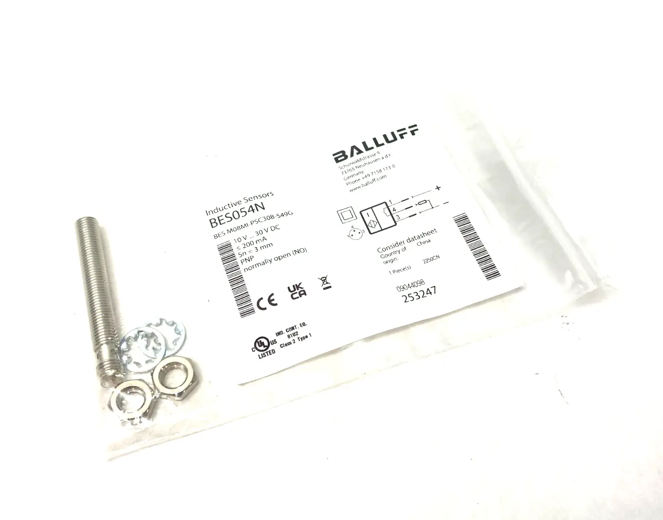 BES054N, BES M08MI-PSC30B-S49G | Balluff BES054N Inductive Proximity Sensor PNP 3mm Range BES M08MI-PSC30B-S49G - New