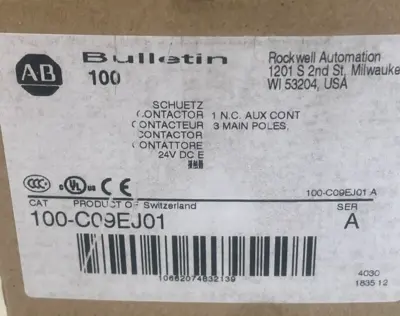ALLEN BRADLEY 100-C09EJ01 CONTACTOR SER. A 100C09EJ01 SER. A NEW, SURPLUS