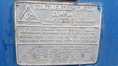 USED CONTINENTAL EMSCO F1000 TRIPLEX MUD PUMP