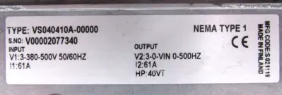 USED JOHNSON CONTROLS VS040410A-00000 DRIVE 40HP VS040410A00000