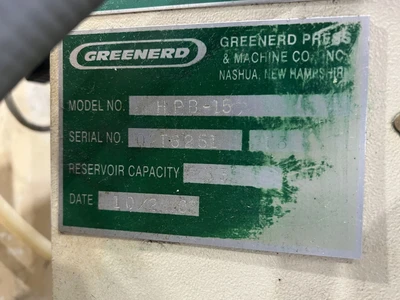USED 2002 GREENERD PRESSES GREENERD HPB-15 PRESS