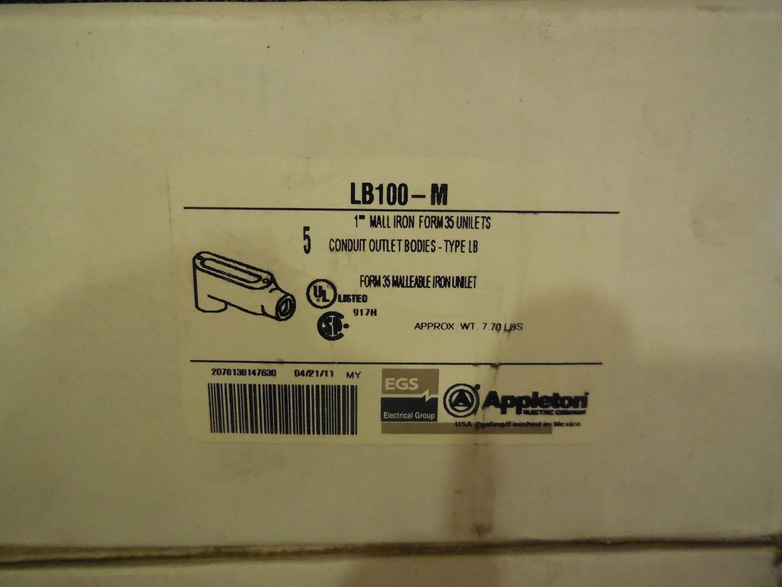 5 NEW APPLETON LB100-M MALL IRON UNILETS LB100M
