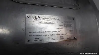Used WESTFALIA CNB-215-01-076 Disc Automatic Centrifuges Illinois US | Aaron Equipment #84663