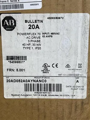 New | in-Stock ALLEN-BRADLEY ALLEN-BRADLEY 20A D052A0AYNAC0 SER A Variable Speed Drives | ND Industrial Surplus #1214463