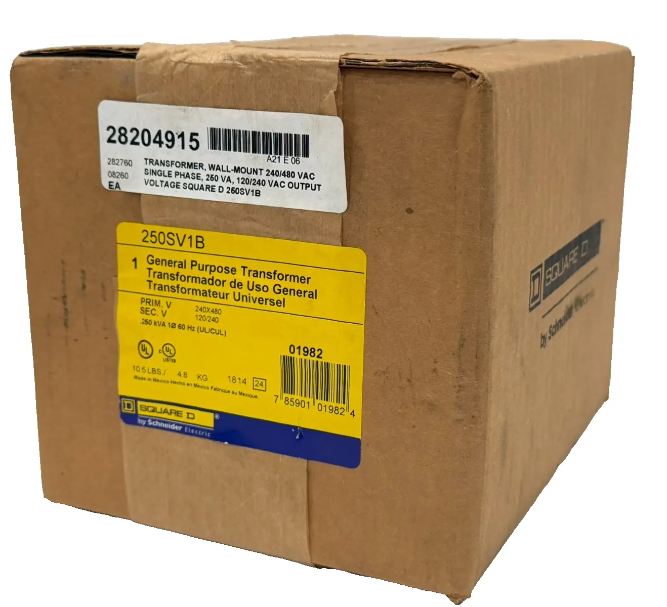 NEW SQUARE D 250SV1B TRANSFORMER 240/480VAC