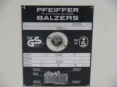 USED PFEIFFER BALZERS UNO 016B SINGLE STAGE VACUUM PUMP  9.5 CFM